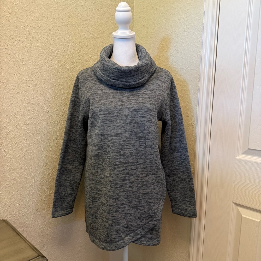 Lands' End Petite Heather Gray Sweater Fleece Cowl Neck Pullover Tunic Top S